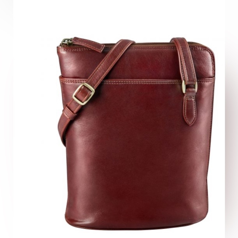 DEREK Alexander BRISTOL SMALL TOP TO SIDE ZIPPER OPENING Leather Bag Purse tan